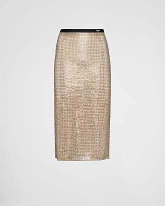 gonna prada strass|Gonna midi in rete strass ricamata Oro .